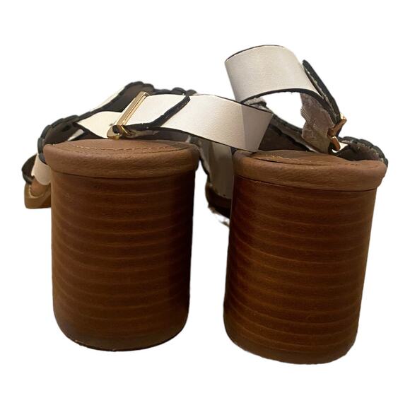 Faryl Robin Women's Scalloped Slingback Heels Size 6.5 White/Brown - Picture 3 of 7